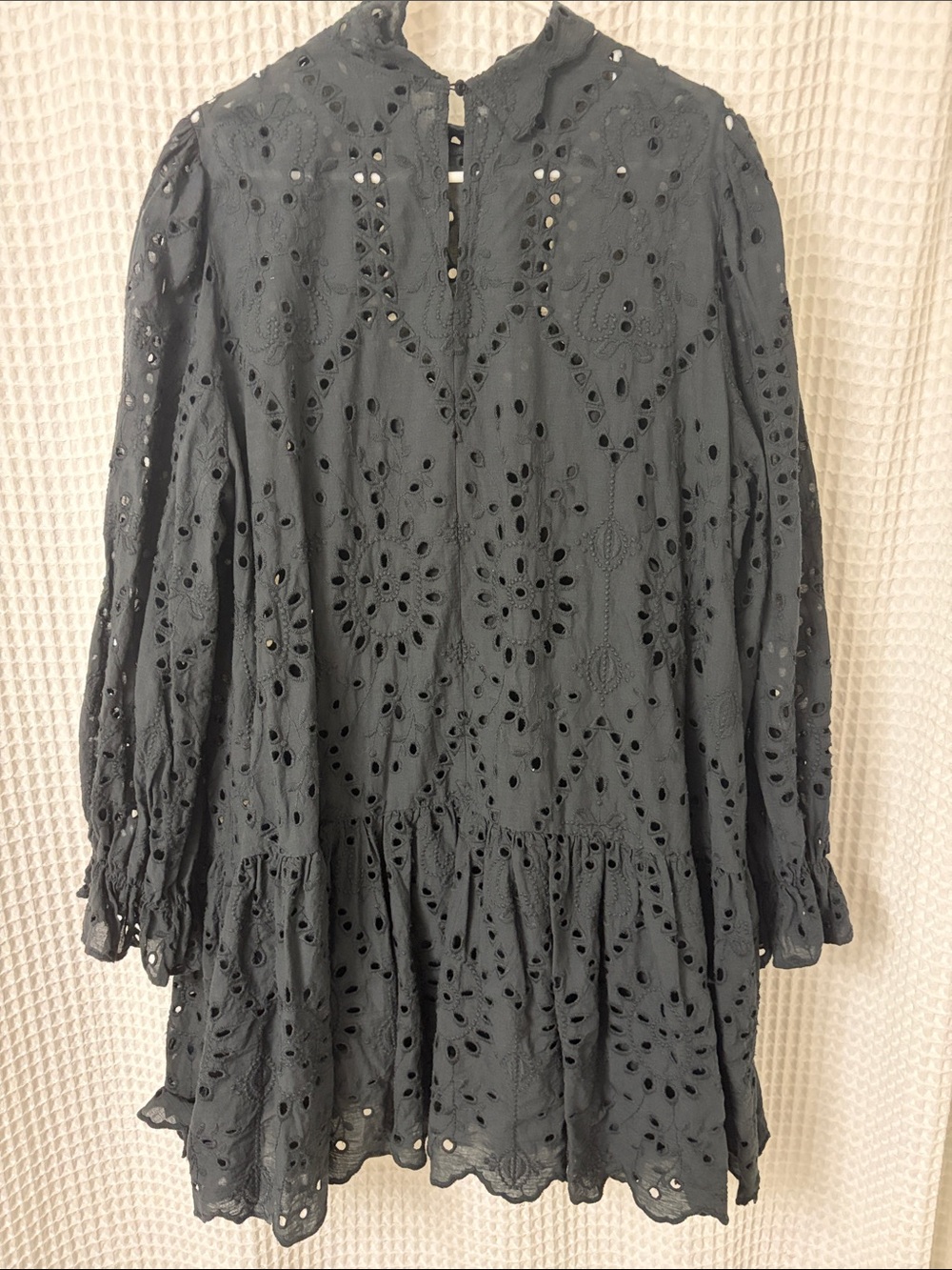 Eloquii Black Eyelet High Neck Long Sleeve Cotton Dress Size 18 - Picture 6 of 7